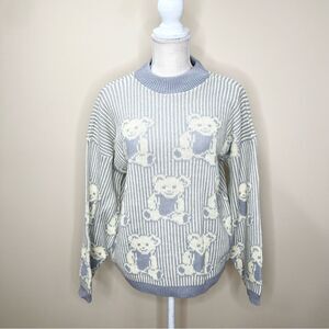 Vintage Adele Knitwear Teddy Bear All Over Print Sweater Medium
